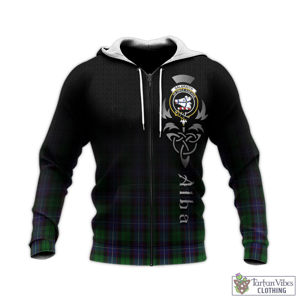 Tartan Vibes Clothing Galbraith Tartan Knitted Hoodie Featuring Alba Gu Brath Family Crest Celtic Inspired