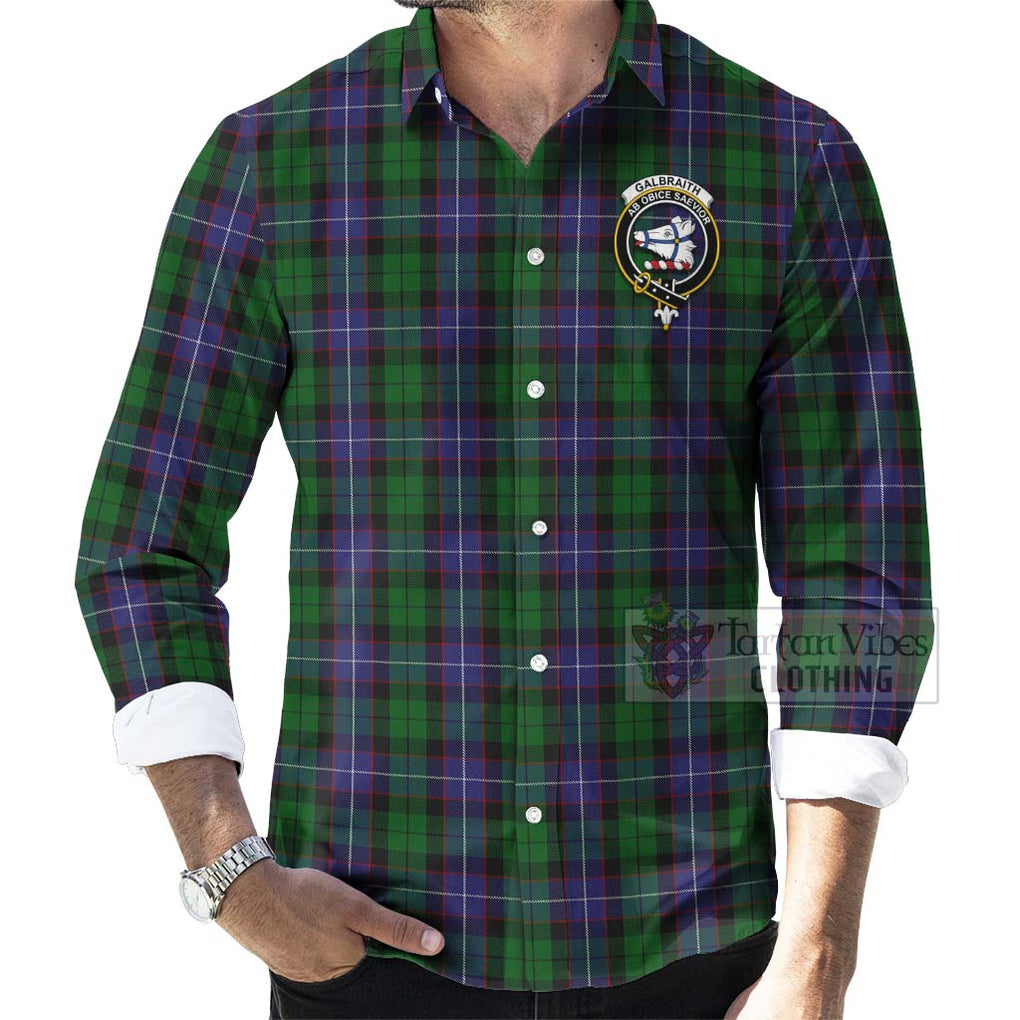 Tartan Vibes Clothing Galbraith Tartan Long Sleeve Button Shirt with Family Crest and Bearded Skull Holding Bottles of Whiskey
