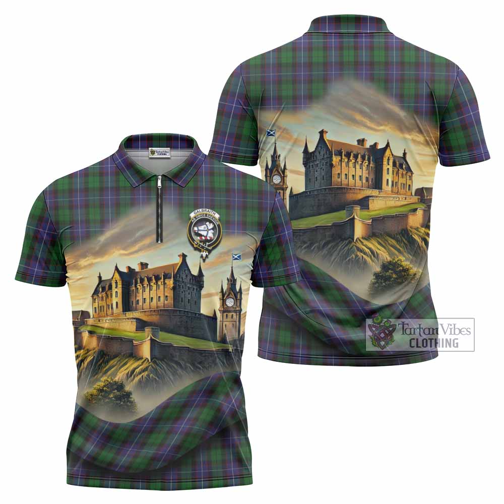 Tartan Vibes Clothing Galbraith Tartan Family Crest Zipper Polo Shirt with Scottish Ancient Castle Stype