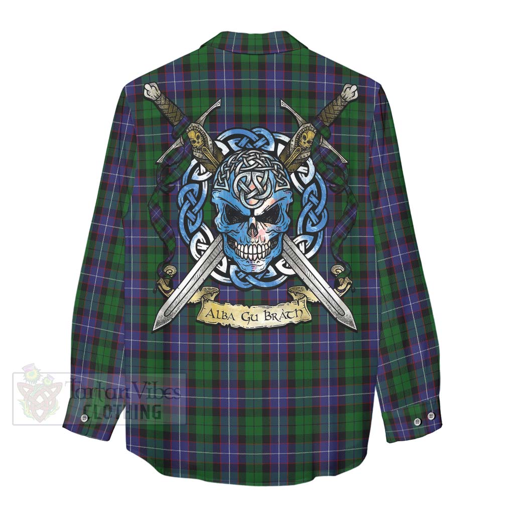 Tartan Vibes Clothing Galbraith Tartan Women's Casual Shirt with Family Crest Celtic Skull Style