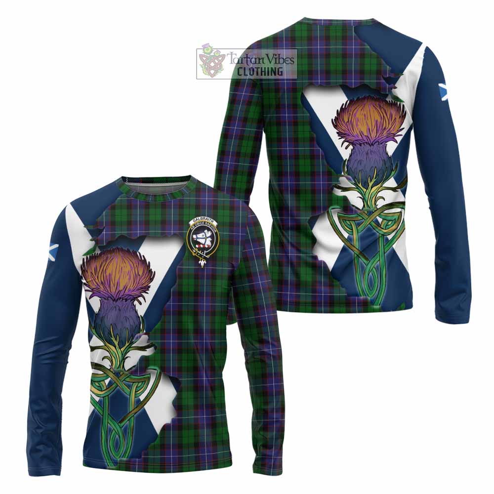 Tartan Vibes Clothing Galbraith Tartan Family Crest Long Sleeve T-Shirt Scottish Thistle Celtic Inspired