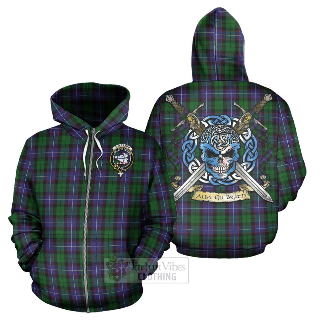 Tartan Vibes Clothing Galbraith Tartan Hoodie with Family Crest Celtic Skull Style