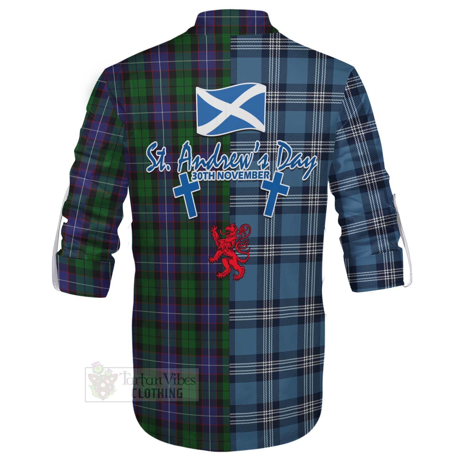 Tartan Vibes Clothing Galbraith Tartan Ghillie Kilt Shirt Happy St. Andrew's Day Half Tartan Style