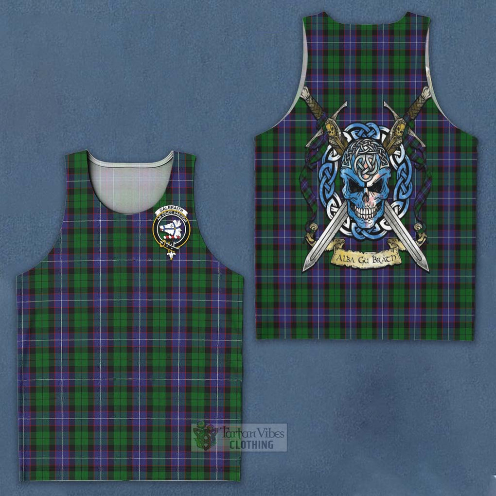 Tartan Vibes Clothing Galbraith Tartan Men's Tank Top with Family Crest Celtic Skull Style