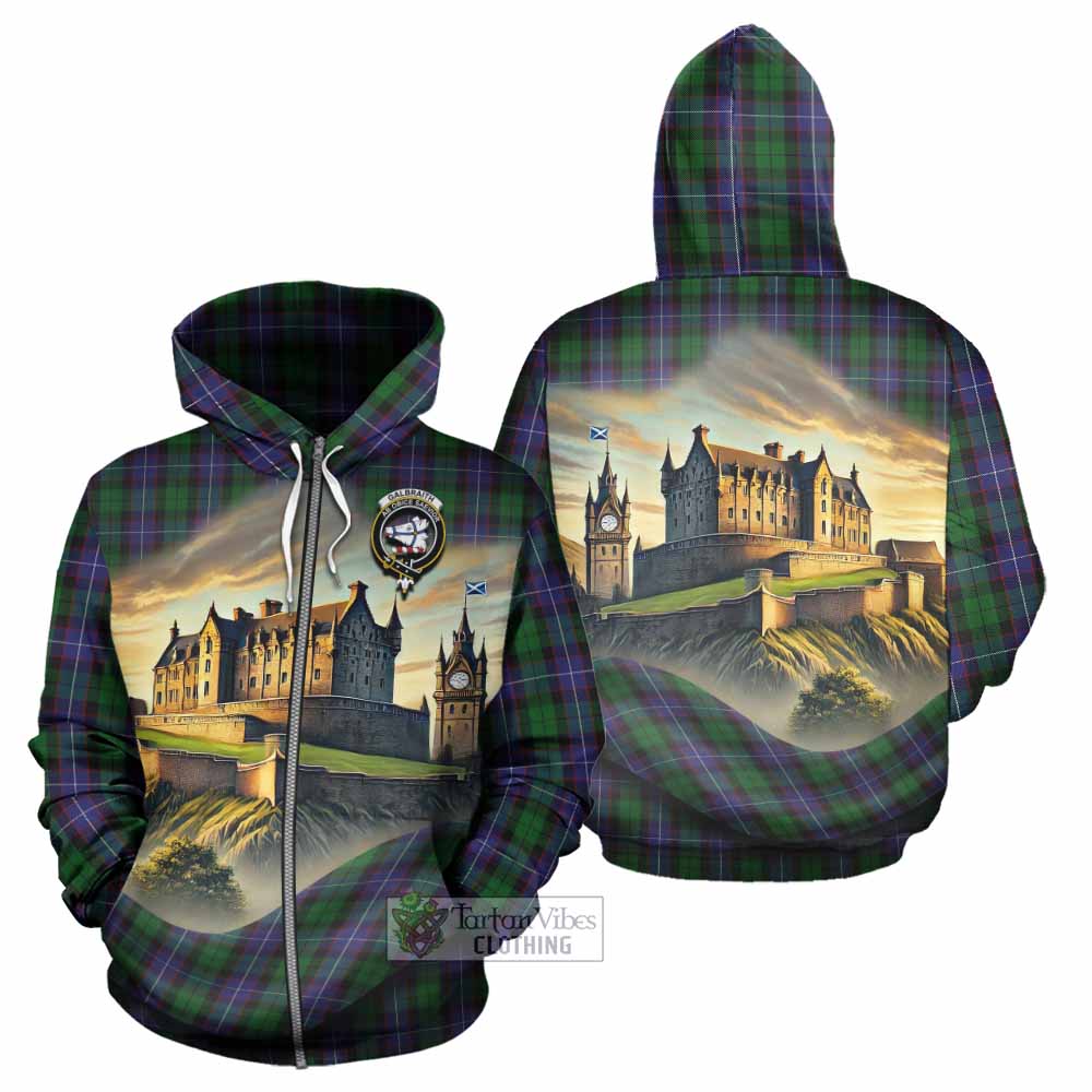 Tartan Vibes Clothing Galbraith Tartan Family Crest Hoodie with Scottish Ancient Castle Style