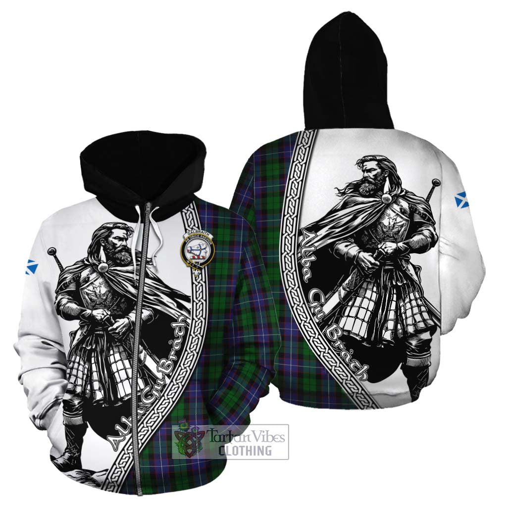 Tartan Vibes Clothing Galbraith Tartan Clan Crest Cotton Hoodie with Highlander Warrior Celtic Style