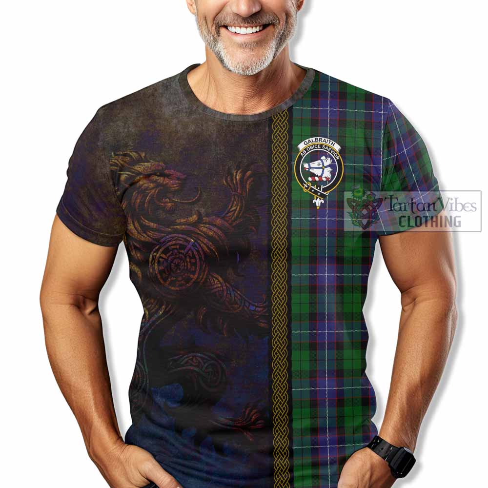 Tartan Vibes Clothing Galbraith Tartan Family Crest T-Shirt Alba Gu Brath Be Brave Lion Ancient Style