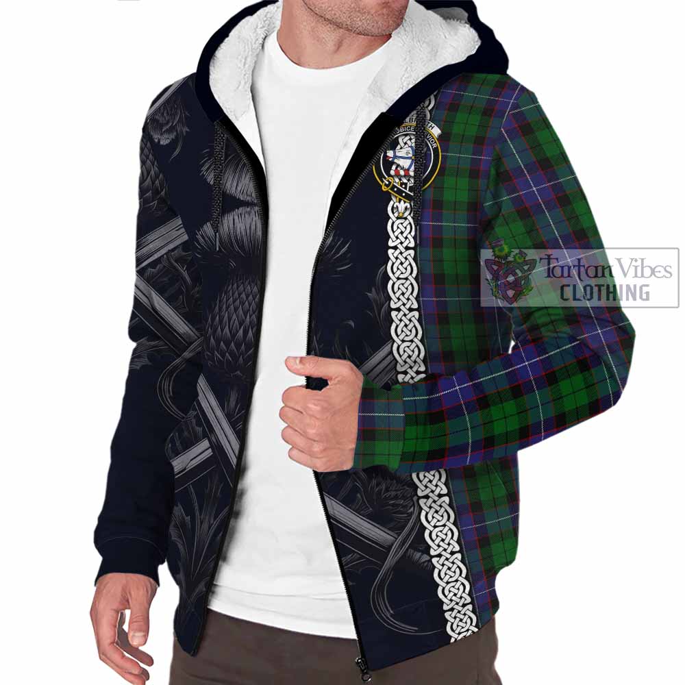 Tartan Vibes Clothing Galbraith Tartan Sherpa Hoodie with Family Crest Cross Sword Thistle Celtic Vibes