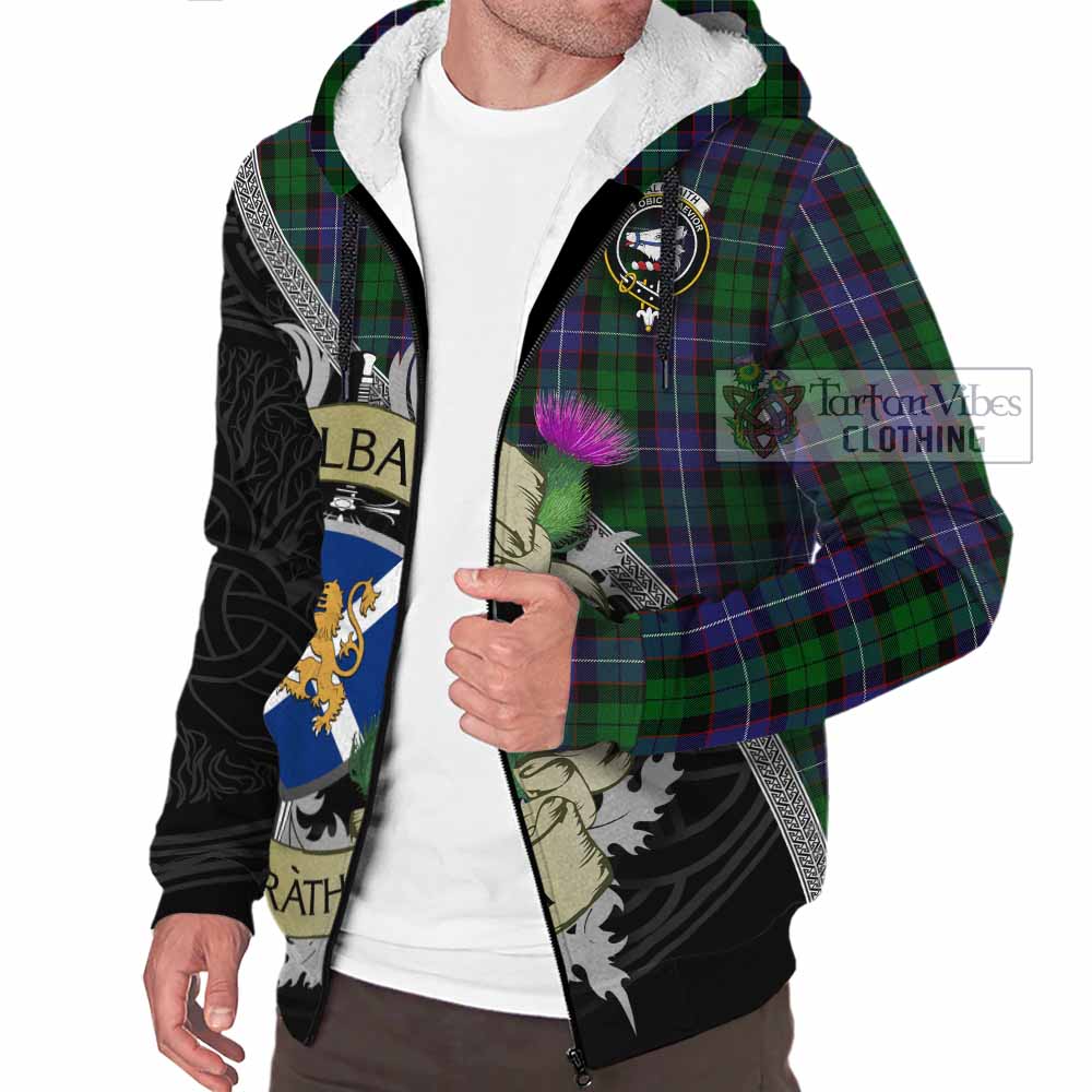 Tartan Vibes Clothing Galbraith Tartan Family Crest Sherpa Hoodie Lion Rampant Royal Thistle Shield Celtic Inspired