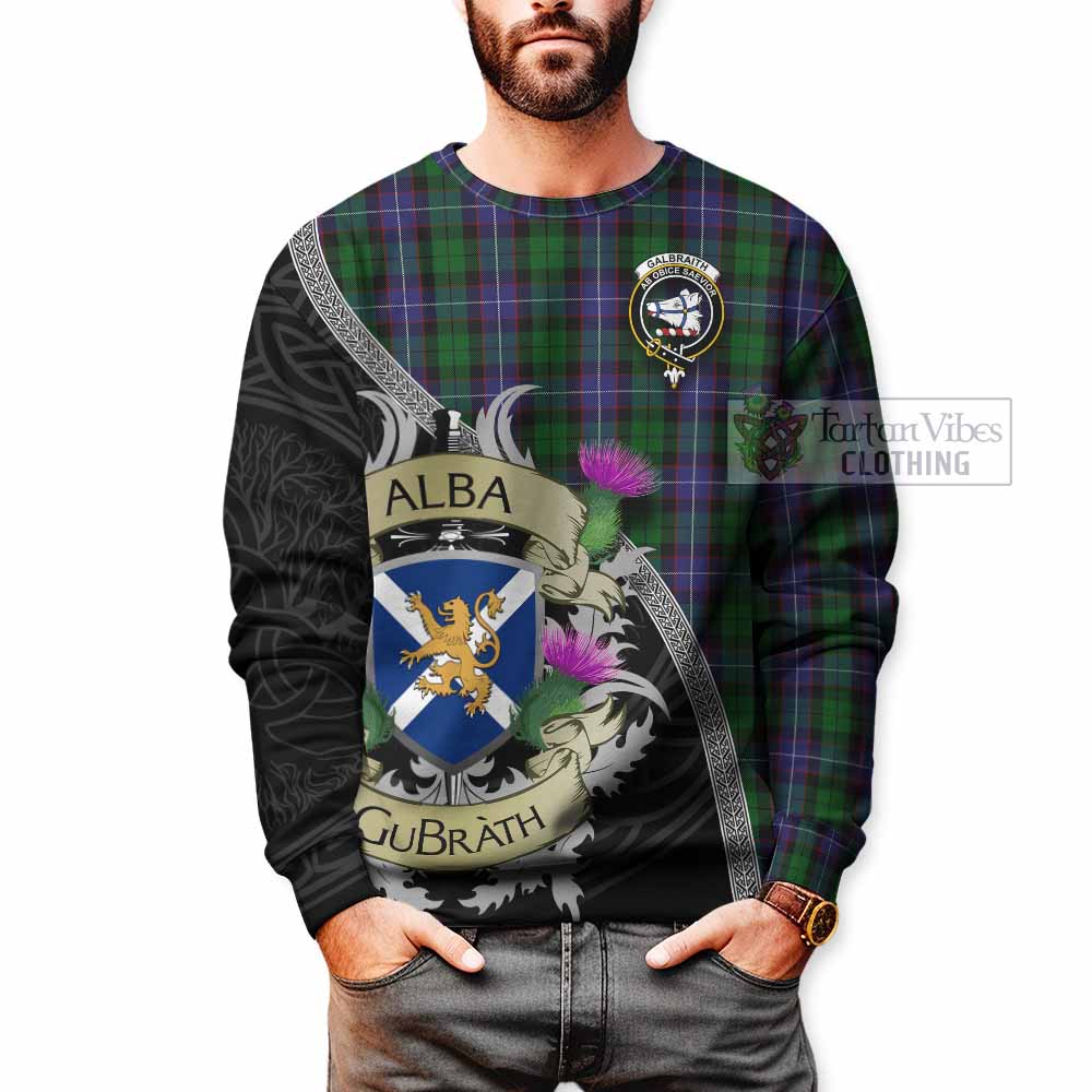 Tartan Vibes Clothing Galbraith Tartan Family Crest Sweatshirt Lion Rampant Royal Thistle Shield Celtic Inspired