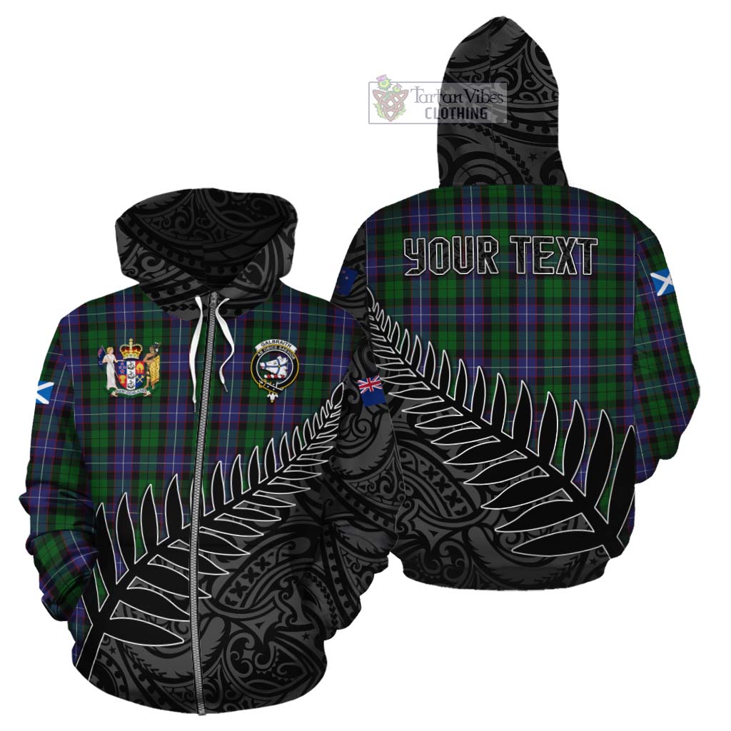Tartan Vibes Clothing Galbraith Crest Tartan Cotton Hoodie with New Zealand Silver Fern Half Style