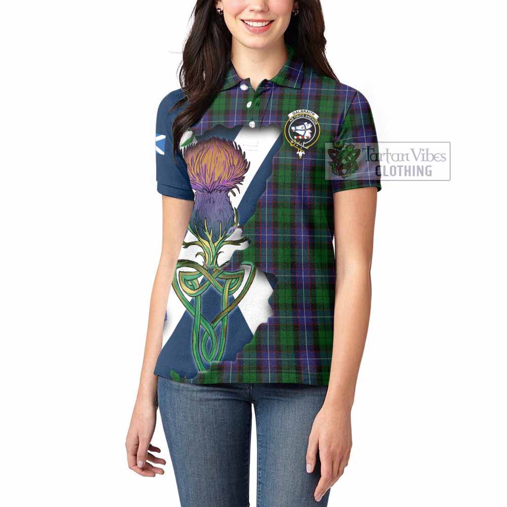 Tartan Vibes Clothing Galbraith Tartan Family Crest Women's Polo Shirt Scottish Thistle Celtic Inspired