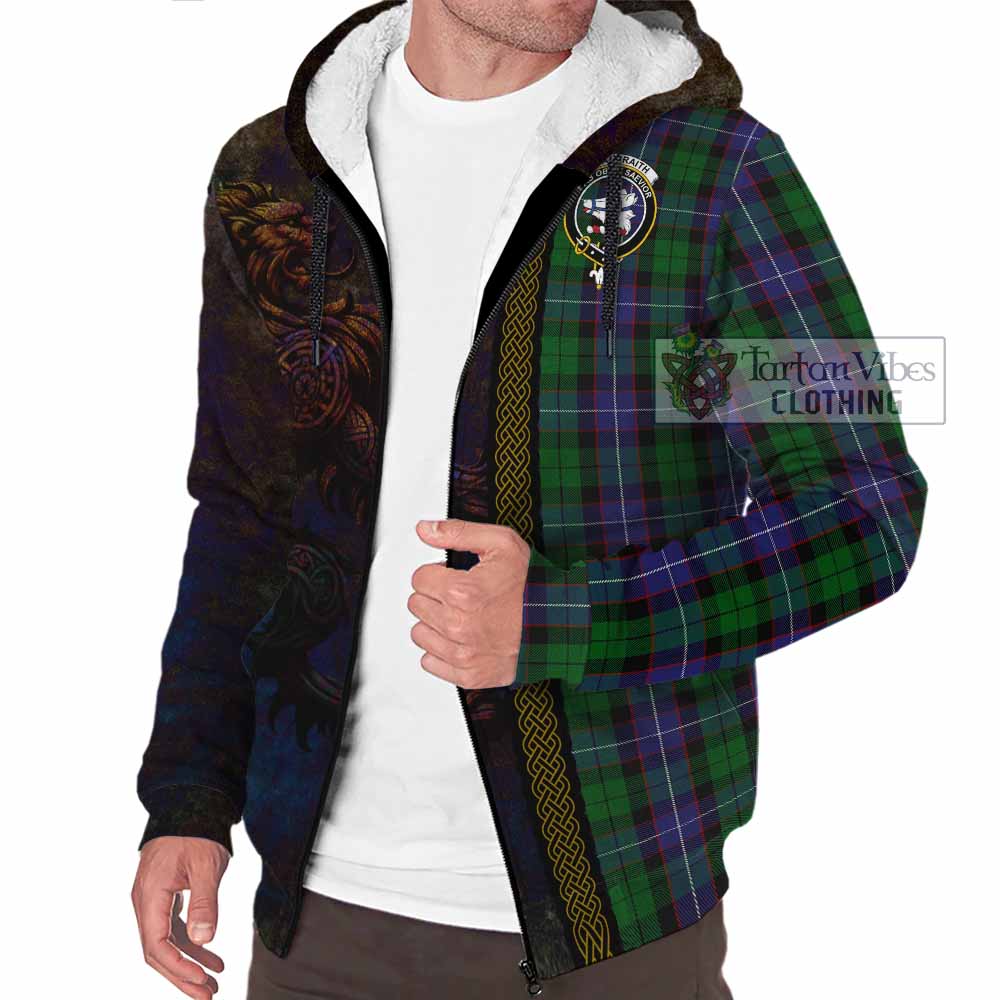 Tartan Vibes Clothing Galbraith Tartan Family Crest Sherpa Hoodie Alba Gu Brath Be Brave Lion Ancient Style
