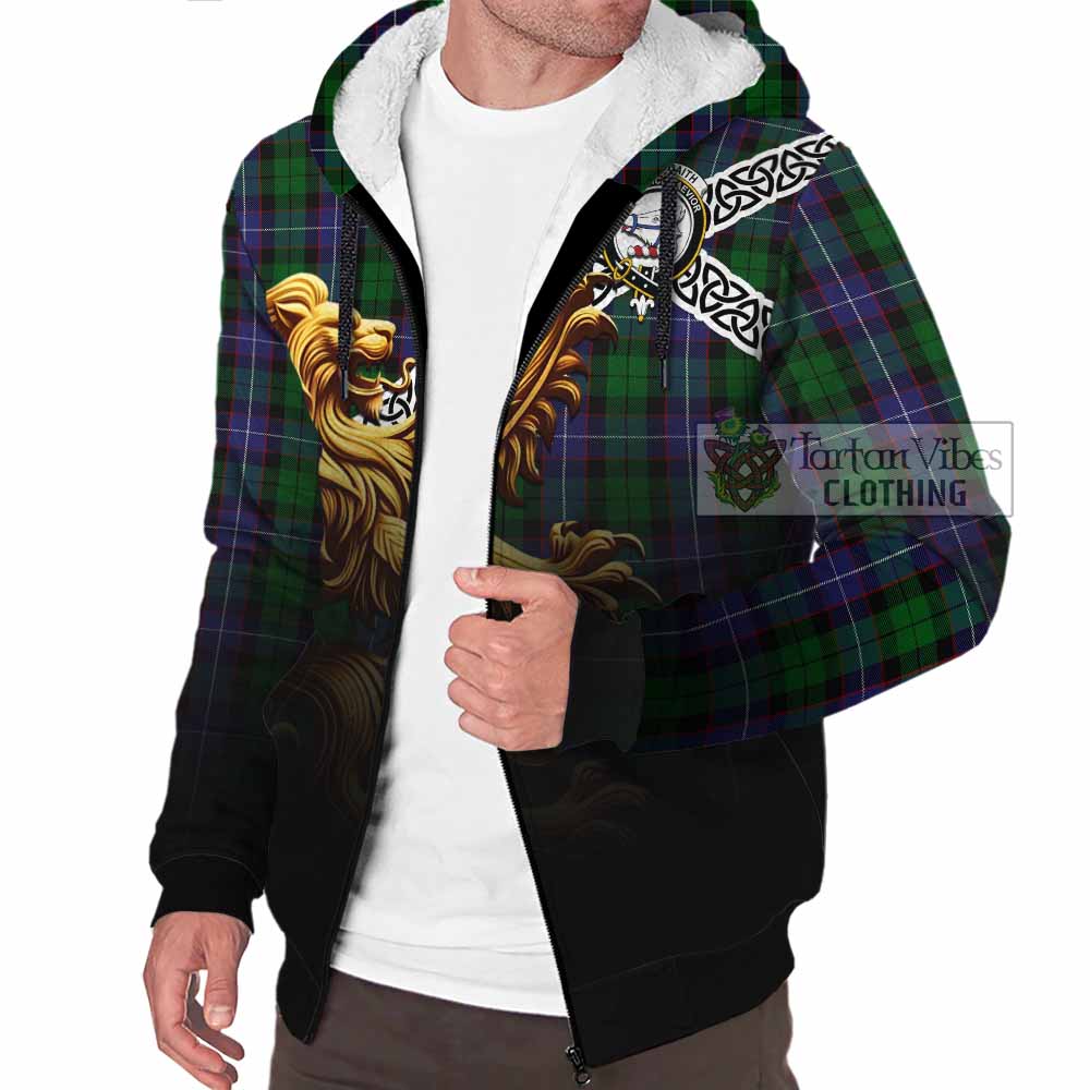 Tartan Vibes Clothing Galbraith Crest Tartan Sherpa Hoodie with Golden Lion Emblem Celtic Style