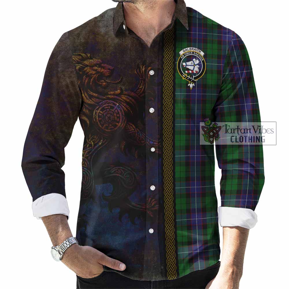 Tartan Vibes Clothing Galbraith Tartan Family Crest Long Sleeve Button Shirt Alba Gu Brath Be Brave Lion Ancient Style
