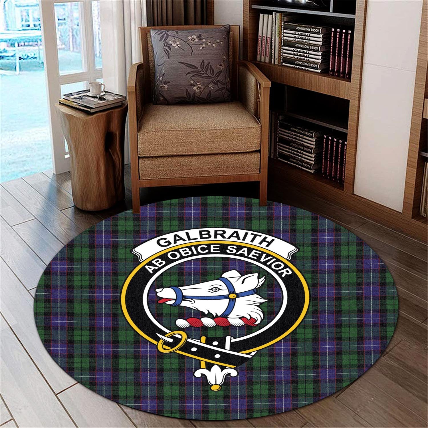 galbraith-tartan-round-rug-with-family-crest
