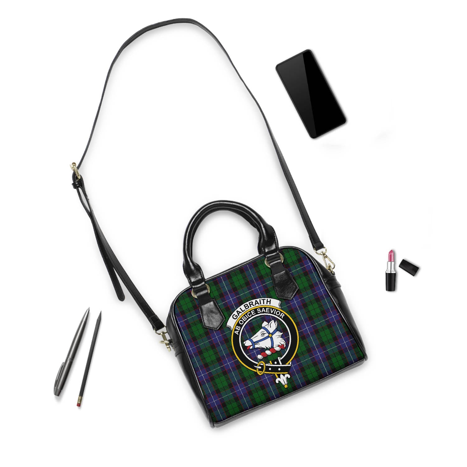 Galbraith Tartan Shoulder Handbags with Family Crest - Tartanvibesclothing