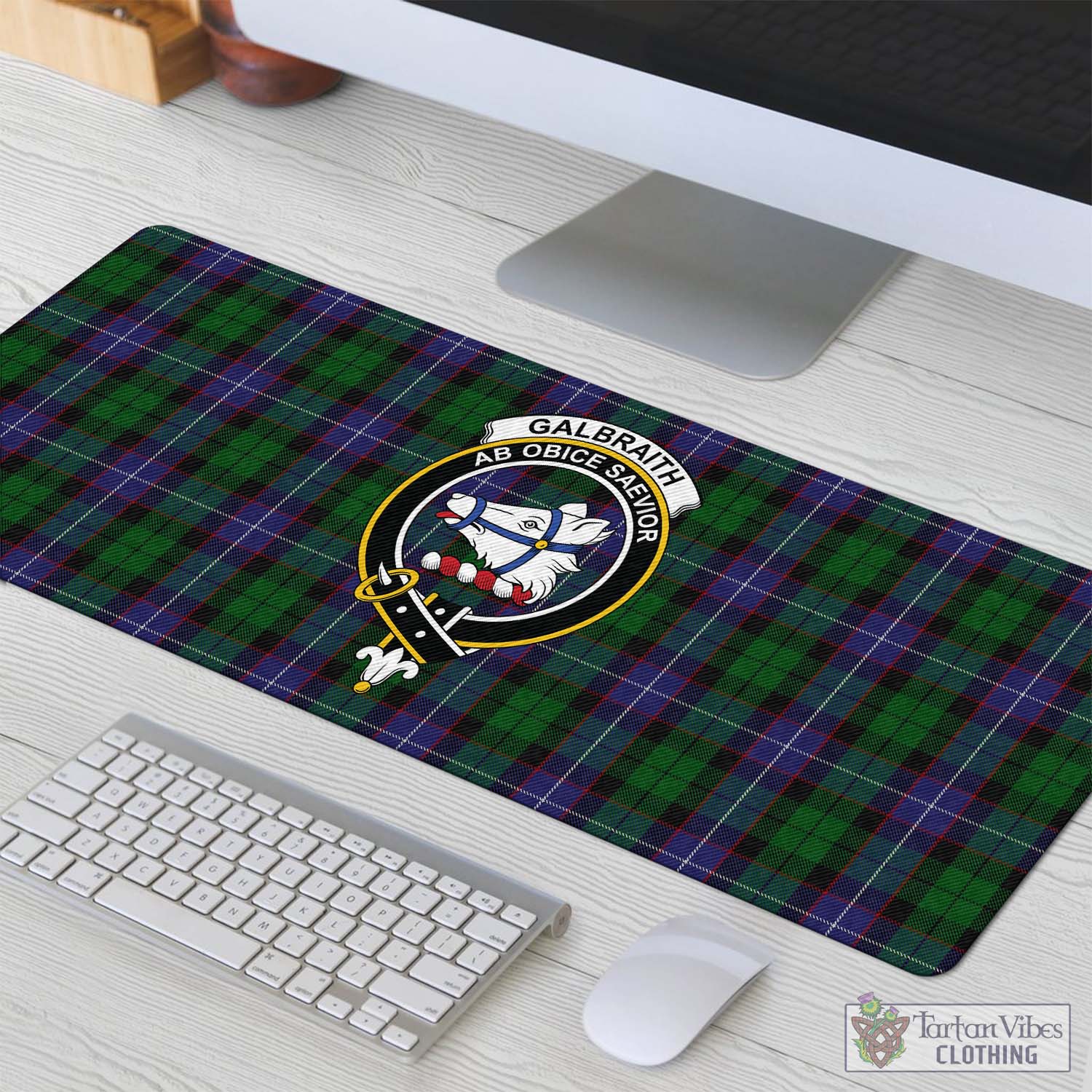 Tartan Vibes Clothing Galbraith Tartan Mouse Pad with Family Crest