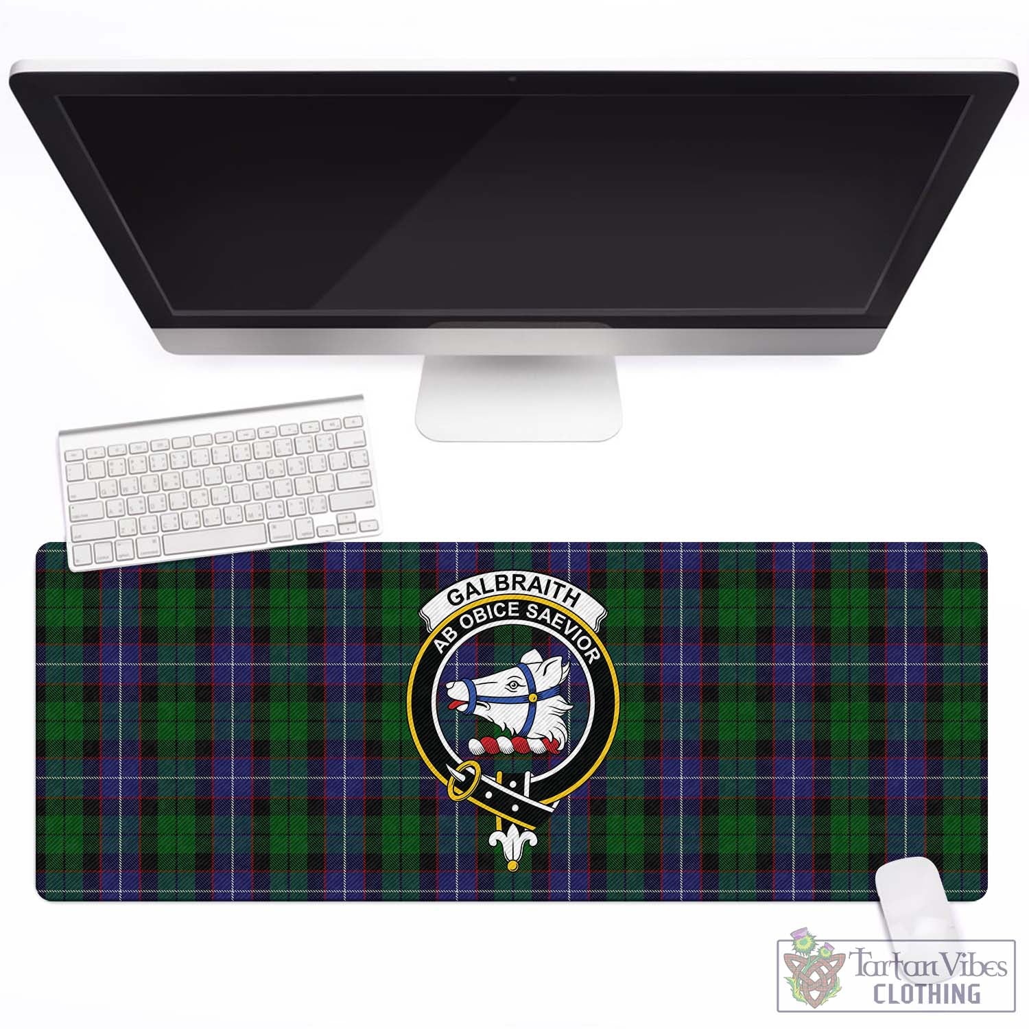 Tartan Vibes Clothing Galbraith Tartan Mouse Pad with Family Crest