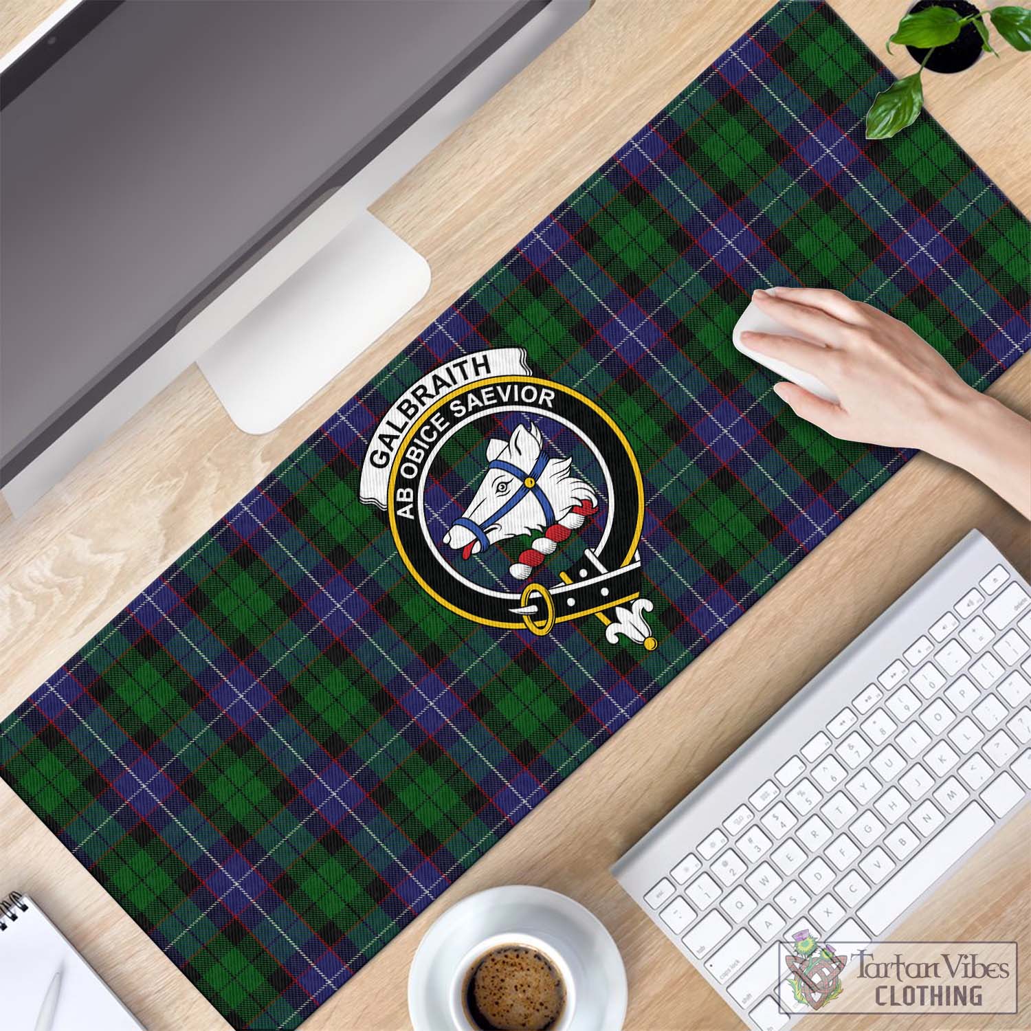 Tartan Vibes Clothing Galbraith Tartan Mouse Pad with Family Crest