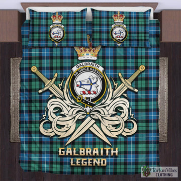 Galbraith Ancient Tartan Bedding Set with Clan Crest and the Golden Sword of Courageous Legacy