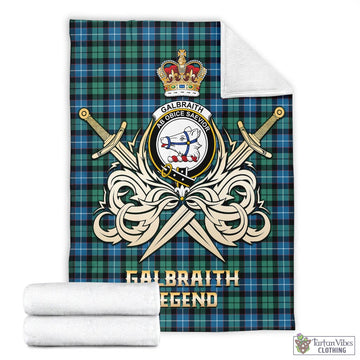 Galbraith Ancient Tartan Blanket with Clan Crest and the Golden Sword of Courageous Legacy