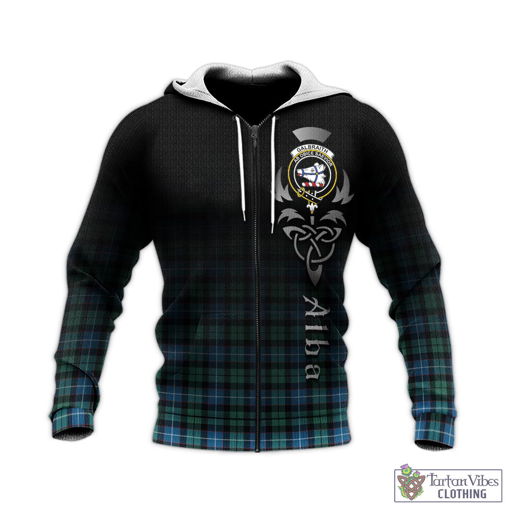 Tartan Vibes Clothing Galbraith Ancient Tartan Knitted Hoodie Featuring Alba Gu Brath Family Crest Celtic Inspired