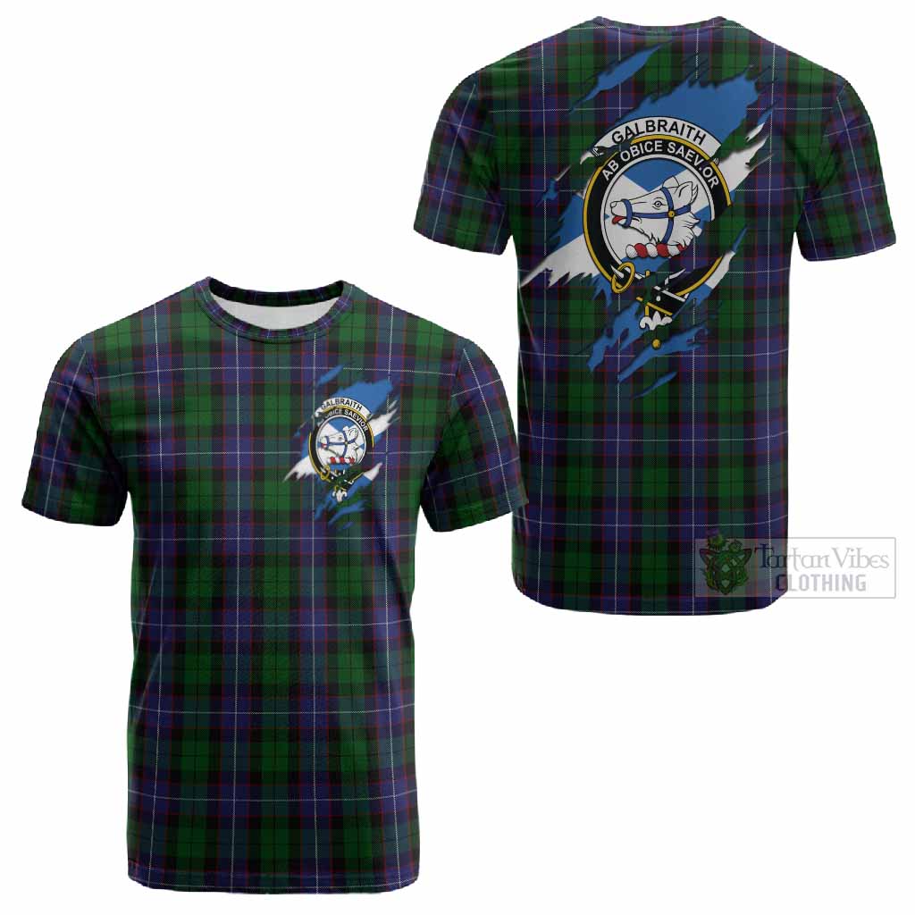 Galbraith Clan Crest In Me Tartan Cotton T-shirt Scotland Flag Style
