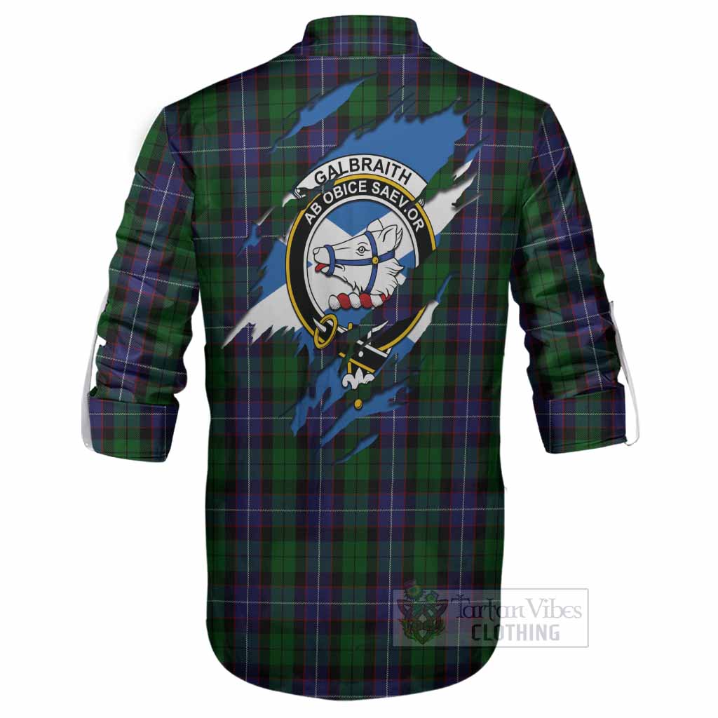 Galbraith Clan Crest In Me Tartan Ghillie Shirt Scotland Flag Style