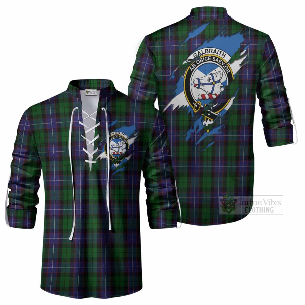 Galbraith Clan Crest In Me Tartan Ghillie Shirt Scotland Flag Style