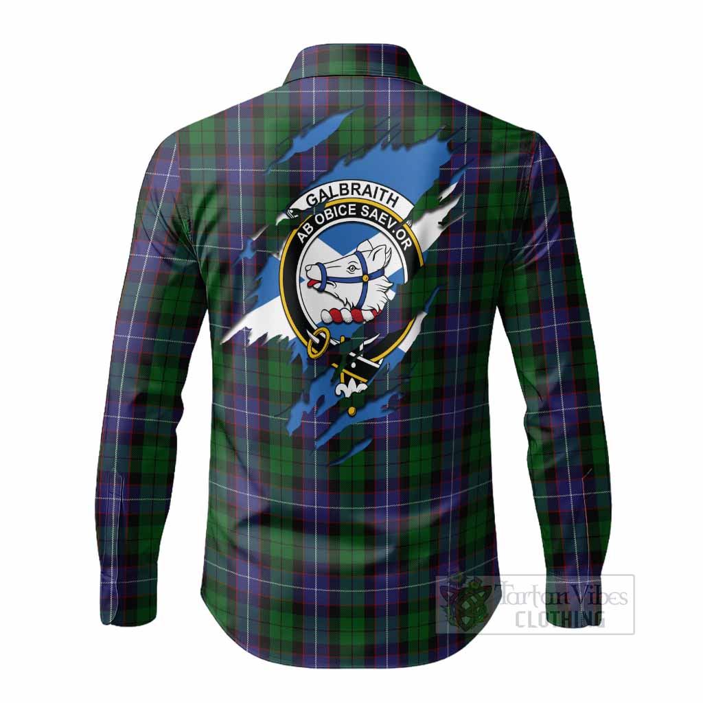 Galbraith Clan Crest In Me Tartan Long Sleeve Button Shirts Scotland Flag Style
