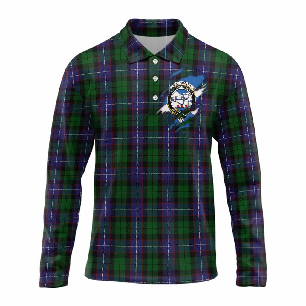 Galbraith Clan Crest In Me Tartan Long Sleeve Polo Shirt Scotland Flag Style