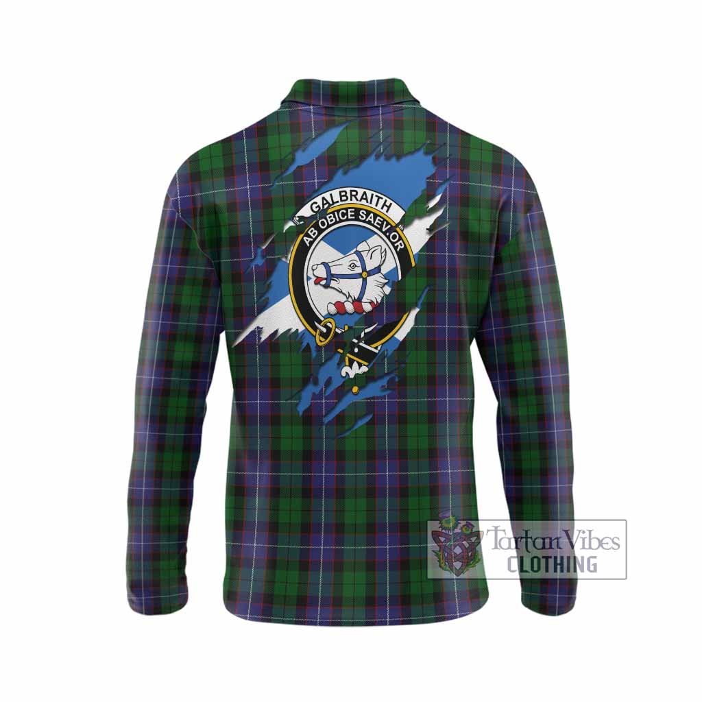 Galbraith Clan Crest In Me Tartan Long Sleeve Polo Shirt Scotland Flag Style