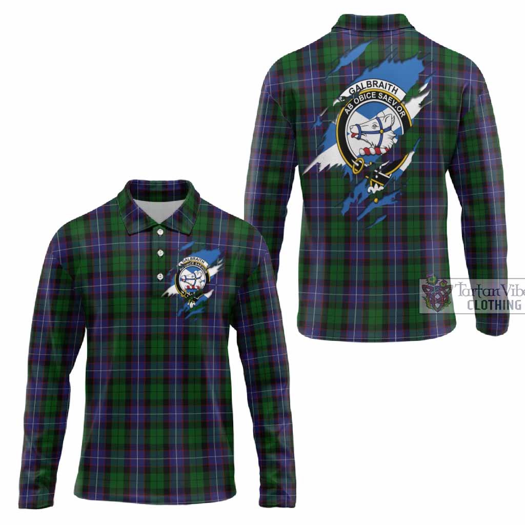 Galbraith Clan Crest In Me Tartan Long Sleeve Polo Shirt Scotland Flag Style