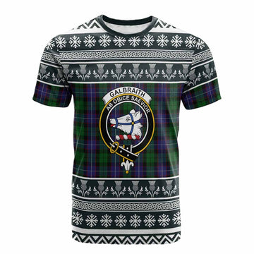 Galbraith Clan Tartan Christmas Cotton T-shirt with Family Crest