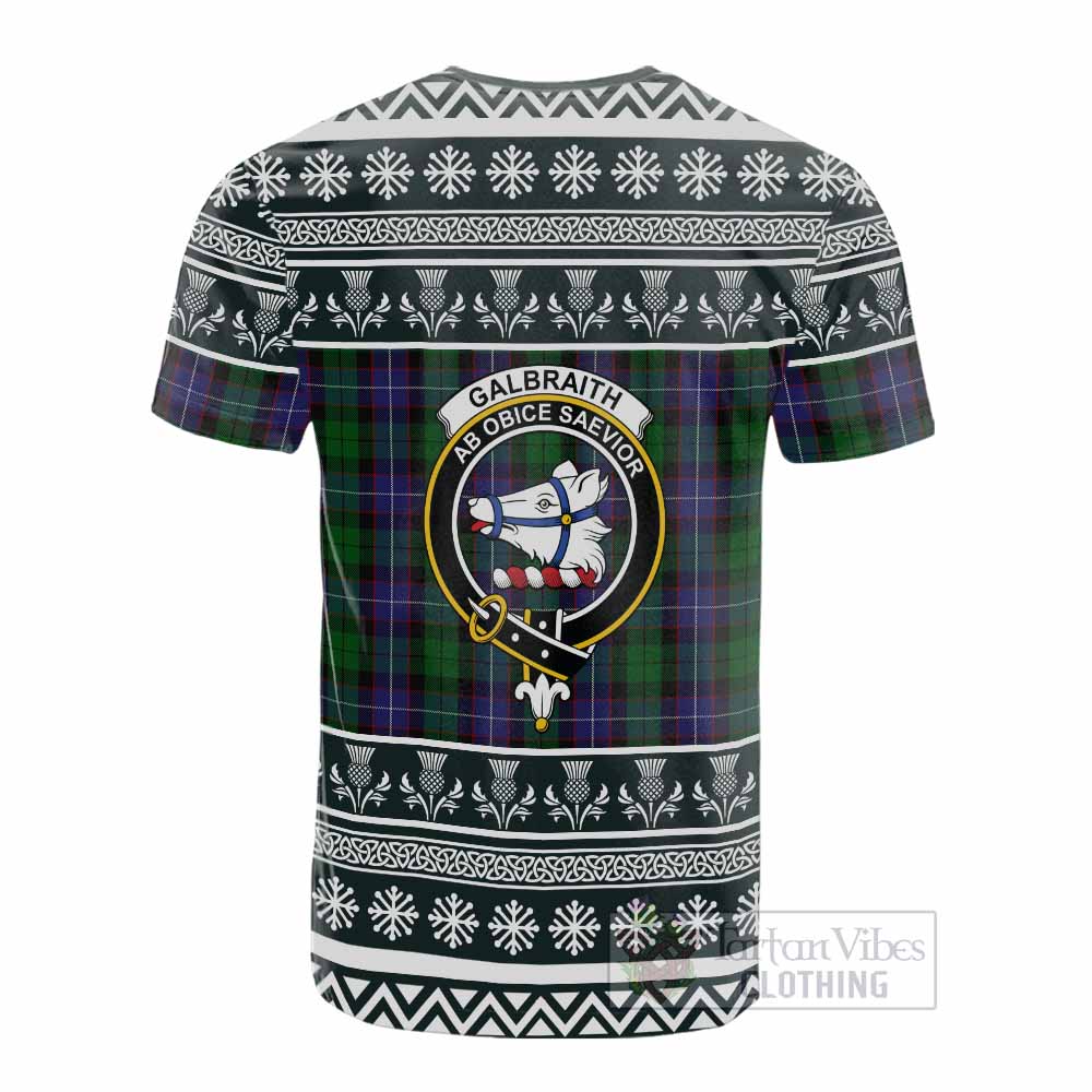 Galbraith Clan Tartan Christmas Cotton T-shirt with Family Crest - Tartan Vibes Clothing