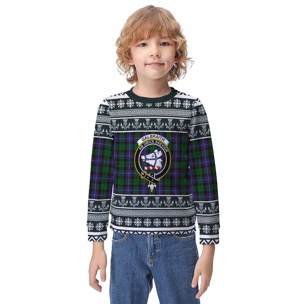 Galbraith Clan Tartan Christmas Kid Ugly Sweatshirt with Family Crest - Tartan Vibes Clothing