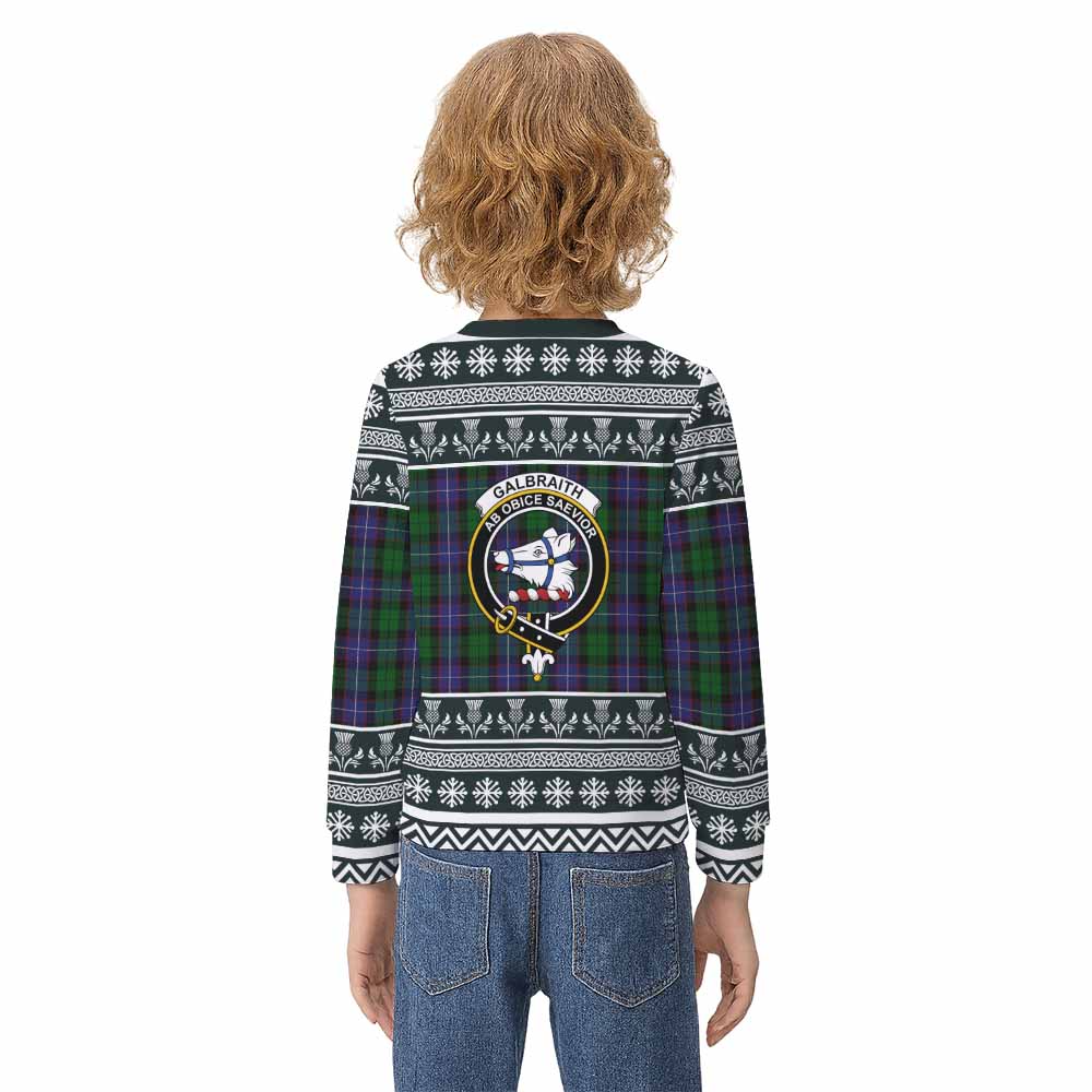 Galbraith Clan Tartan Christmas Kid Ugly Sweatshirt with Family Crest - Tartan Vibes Clothing