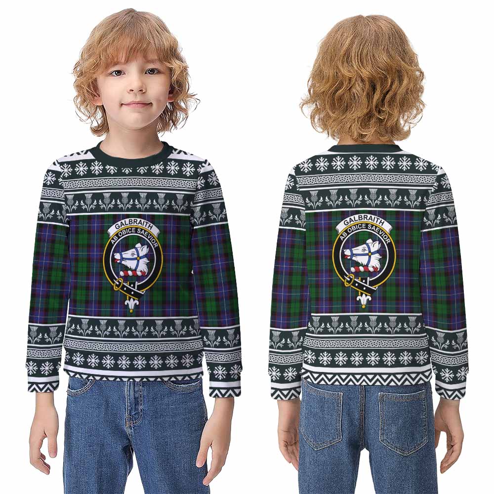 Galbraith Clan Tartan Christmas Kid Ugly Sweatshirt with Family Crest - Tartan Vibes Clothing
