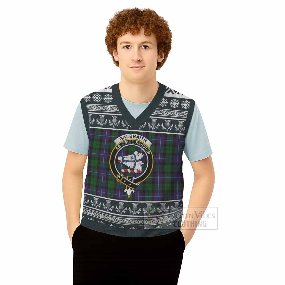 Galbraith Clan Tartan Christmas Knitted V-Neck Vest with Family Crest - Tartan Vibes Clothing