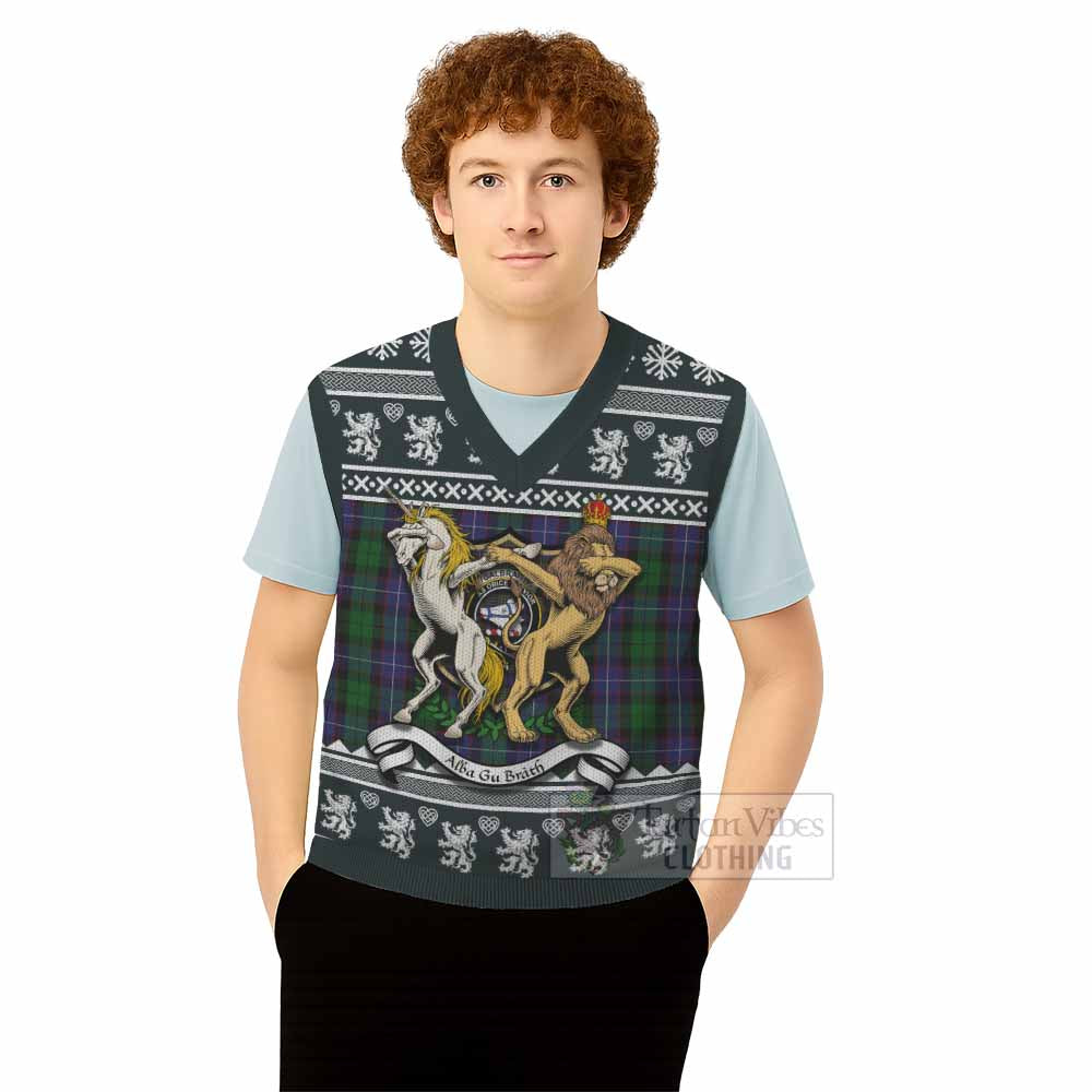 Galbraith Clan Tartan Crest Christmas Knitted V-Neck Vest Coat of Arms Funny Style - Tartan Vibes Clothing