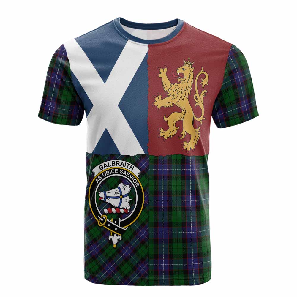 Galbraith Crest Tartan Cotton T-shirt with Lion Rampant Saltire Style - Tartan Vibes Clothing