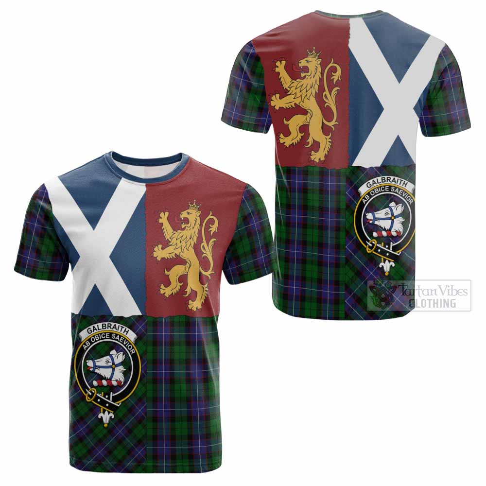 Galbraith Crest Tartan Cotton T-shirt with Lion Rampant Saltire Style - Tartan Vibes Clothing