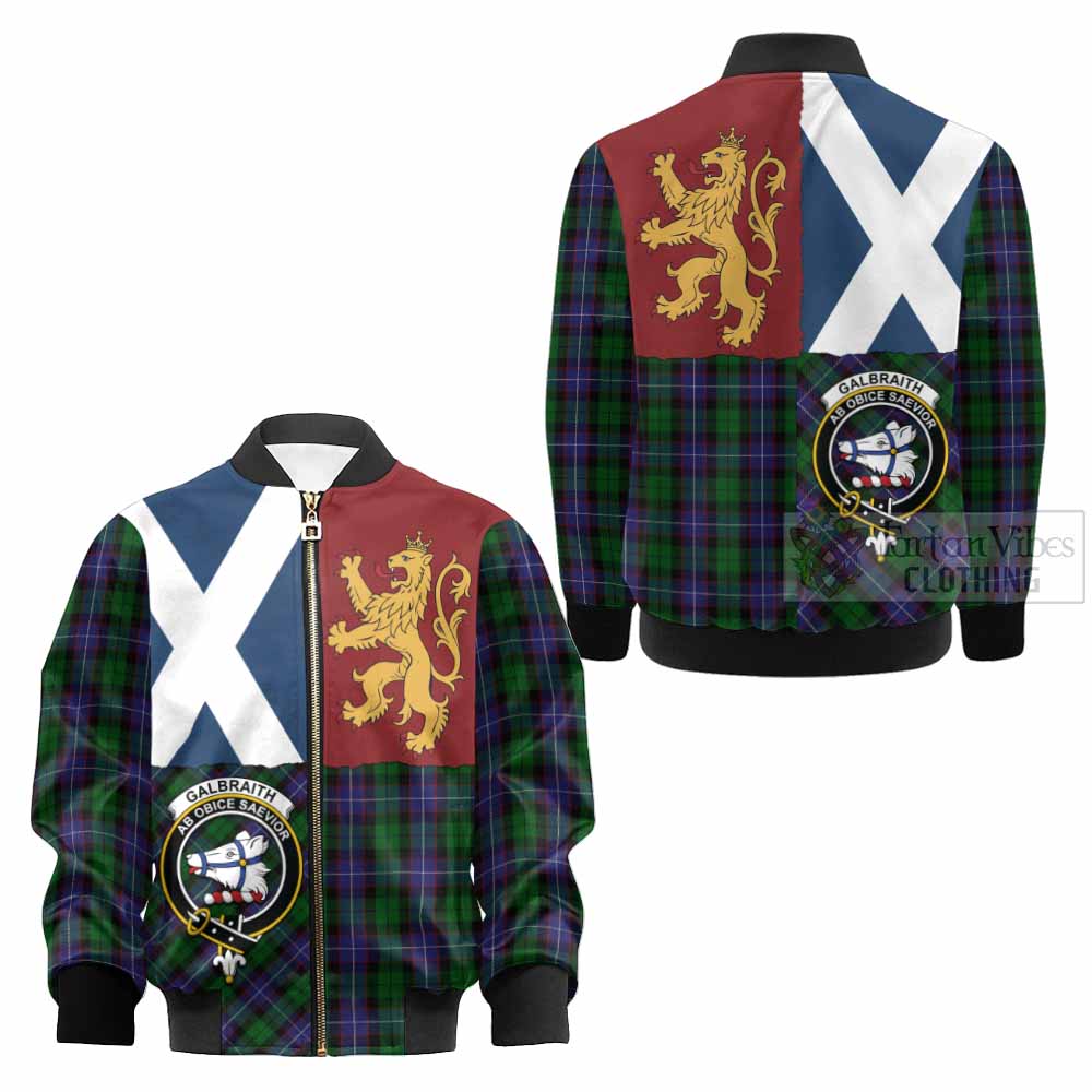 Galbraith Crest Tartan Kid Bomber Jacket with Lion Rampant Saltire Style - Tartan Vibes Clothing