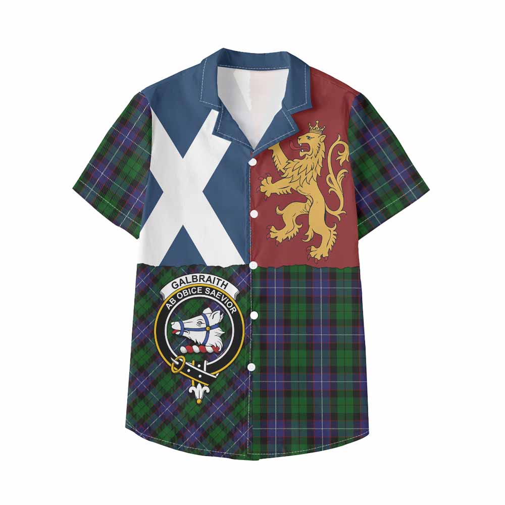 Galbraith Crest Tartan Kid Hawaiian Shirt with Lion Rampant Saltire Style - Tartan Vibes Clothing
