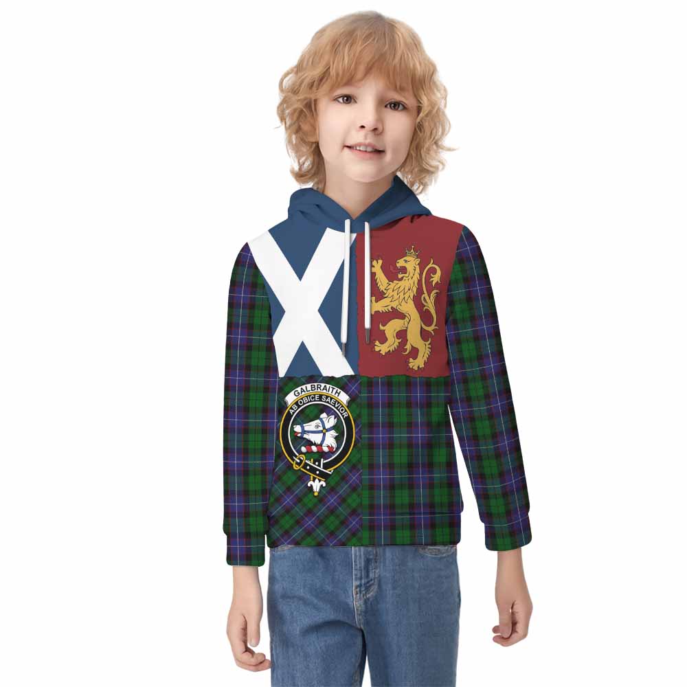 Galbraith Crest Tartan Kid Hoodie with Lion Rampant Saltire Style - Tartan Vibes Clothing