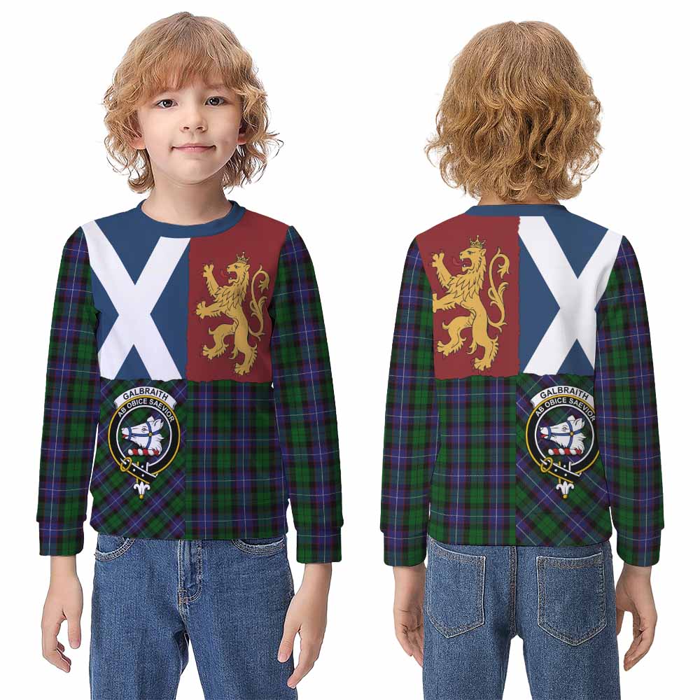 Galbraith Crest Tartan Kid Knitted Sweatshirt with Lion Rampant Saltire Style - Tartan Vibes Clothing