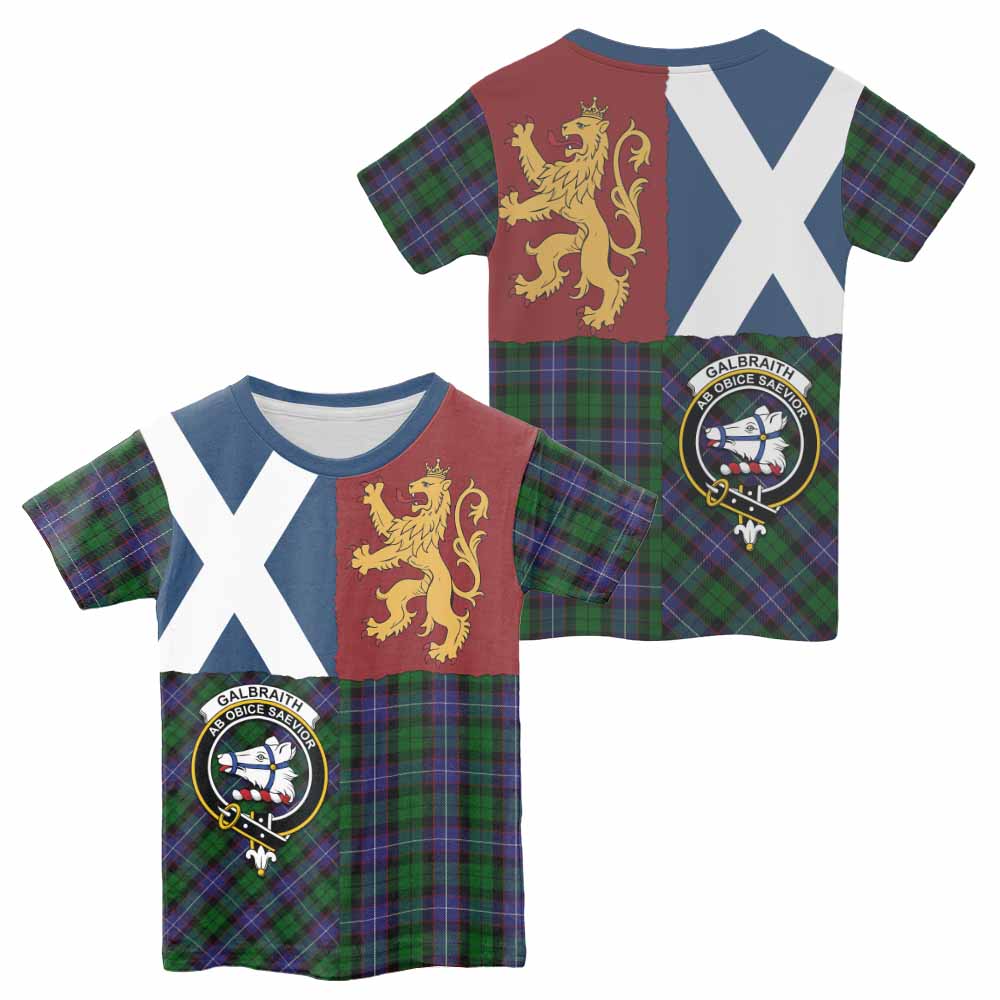 Galbraith Crest Tartan Kid T-shirt with Lion Rampant Saltire Style - Tartan Vibes Clothing