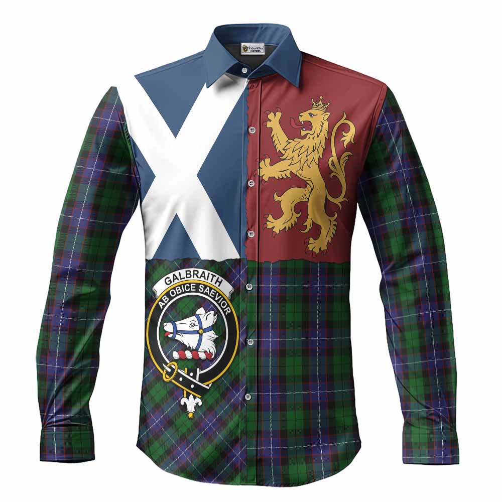 Galbraith Crest Tartan Long Sleeve Button Shirts with Lion Rampant Saltire Style