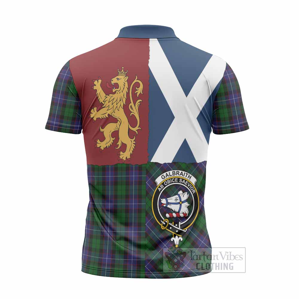 Galbraith Crest Tartan Zipper Polo Shirt with Lion Rampant Saltire Style